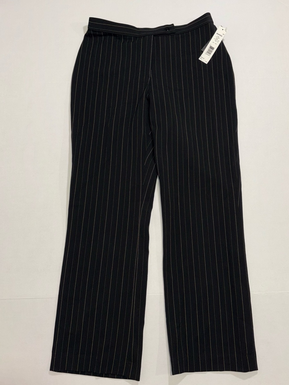 1601 Petite Black Pinstripe Dress Pants Straight Leg Stretch Flat Front 10P